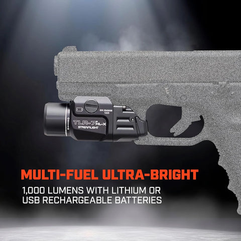 Streamlight 69458 TLR-7 HL-X USB 1000-Lumen 22000-Candela Rechargeable Rail Mounted Weapon Light with Interchangeable High & Low Switches and Key Kit, Black