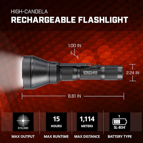 Streamlight 66211 MegaStream HP USB 1350-Lumen 310000-Candela Rechargeable EDC Flashlight Includes Rechargeable Battery, USB-C Cable, and Holster, Black