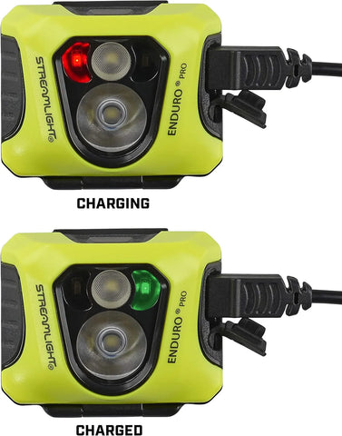 Streamlight 61436 Enduro Pro 200-Lumen USB Rechargeable LED Headlamp with Elastic Head Strap, Rubber Hard Hat Strap, 3M Dual Lock Fasteners, and USB Cable, Yellow