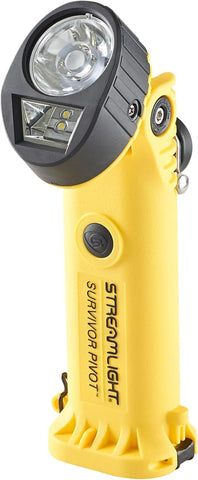 Streamlight 91826 Survivor Pivot 325-Lumen Right Angle Articulating Dual Beam Spot & Flood LED Flashlight with Magnet and Alkaline Batteries, Yellow