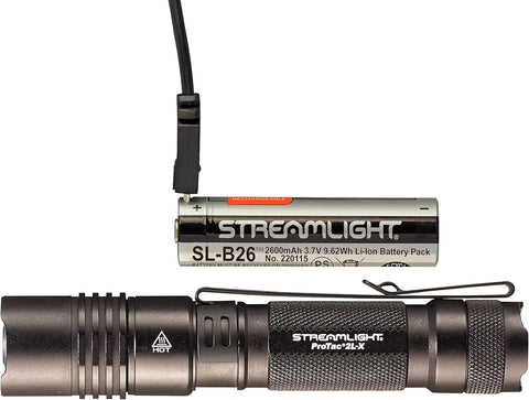 Streamlight 88082 ProTac 2L-X USB 500-Lumen 68000-Candela Tactical LED Flashlight, Ten-TAP Programmable, Clear Retail Packaging, Black
