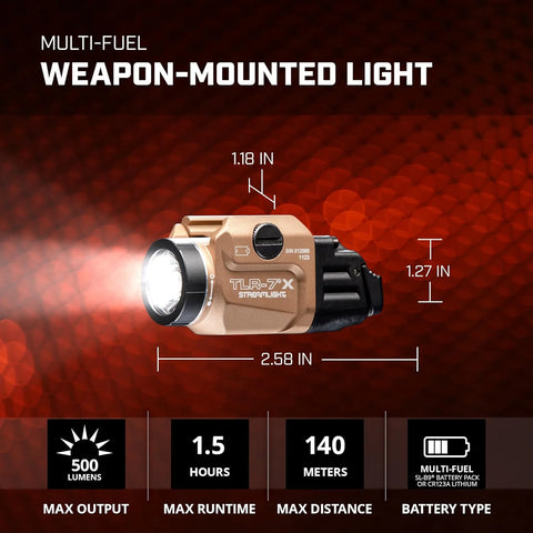 Streamlight 69429 TLR-7 X 500-Lumen 5000-Candela Compact Tactical Weapon Light with High & Low Paddle Switches and Key Kit, Flat Dark Earth