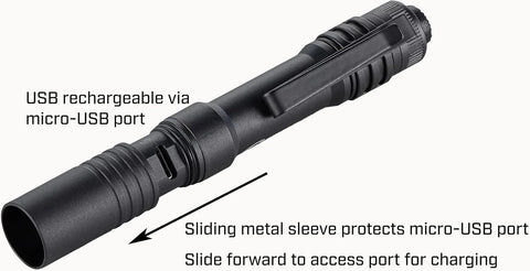 Streamlight 66604 MicroStream USB 250-Lumen 1150-Candela EDC Ultra-Compact LED Flashlight with Rechargeable Battery, Easy-Open Box, Black