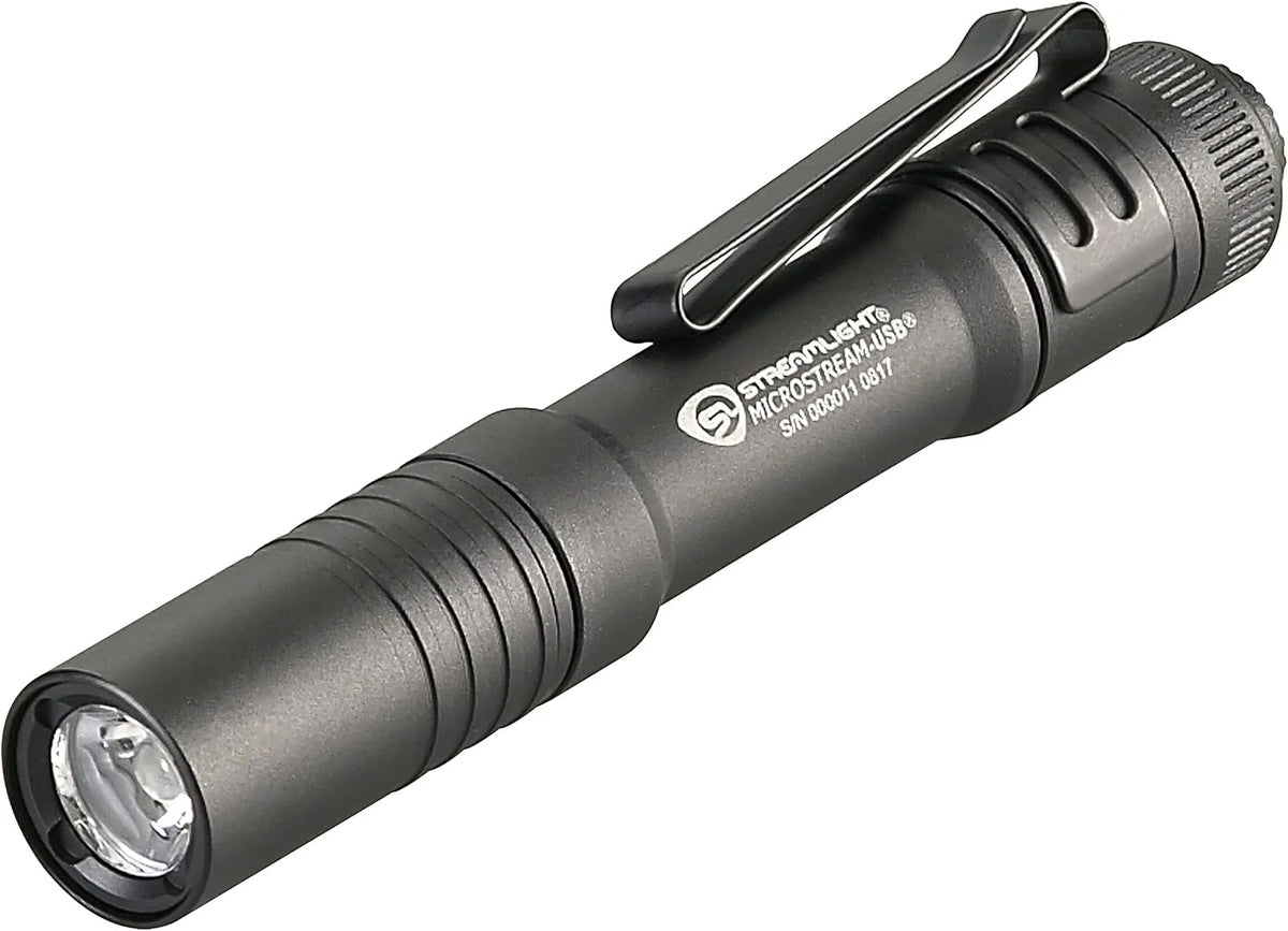 Streamlight 66601 MicroStream USB 250-Lumen 1150-Candela EDC Ultra-Compact LED Flashlight with Rechargeable Battery, Clear Retail Packaging, Black
