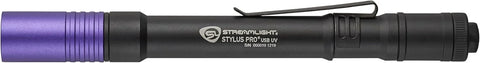 Streamlight 66148 Stylus Pro USB 400nm UV Rechargeable Penlight with 120V AC Adapter, USB Cord and Nylon Holster, Black