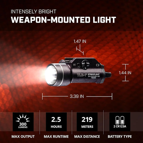 Streamlight 69110 TLR-1 300-Lumen 12,000-Candela Rail-Mounted Weapon Flashlight with Rail Locating Keys, Black