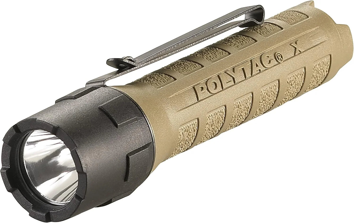 Streamlight 88602 PolyTac X 600-Lumen 11485-Candela Professional Tactical LED Flashlight with Non-Rechargeable Batteries, Clear Retail Packaging, Coyote