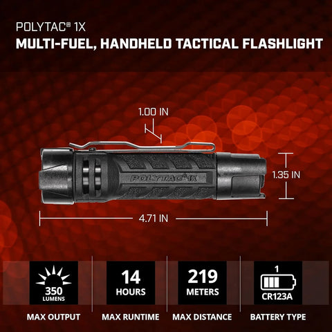 Streamlight 86000 PolyTac 1X 350-Lumen 12,000-Candela LED Handheld Flashlight, Rechargeable Capable, Uses Multiple Battery Types, Black