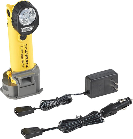 Streamlight 91812 Survivor Pivot 325-Lumen Right Angle Articulating Dual Beam Spot & Flood LED Flashlight with Charging Kit, Yellow