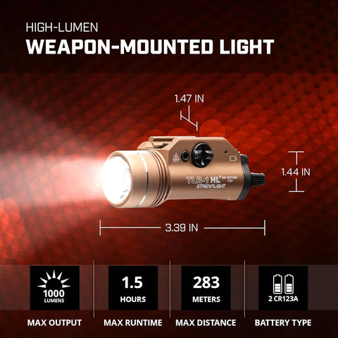 Streamlight 69267 TLR-1 HL 1000-Lumen 20000 Candela Rail-Mounted Tactical Weapon Light with Specific Compatibility Rail Locating Keys, Flat Dark Earth Brown