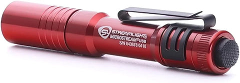 Streamlight 66602 MicroStream USB 250-Lumen 1150-Candela EDC Ultra-Compact LED Flashlight with Rechargeable Battery, Clear Retail Packaging, Red