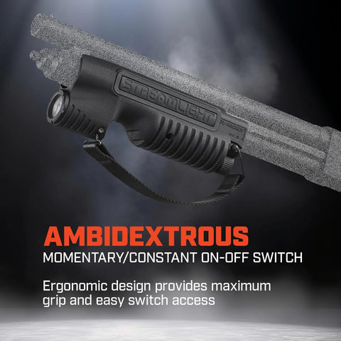 Streamlight 69602 TL-Racker 1,000 Lumen 20,000-Candela Tactical Integrated Forend Weapon Light with Ambidextrous Controls for Select Mossberg 590 Shockwave Models with Strap, Black