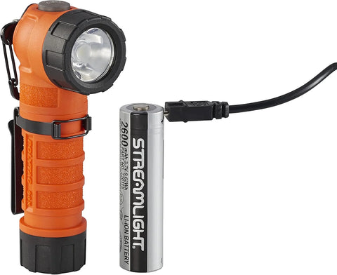 Streamlight 88837 PolyTac 90X USB 500-Lumen 7,000-Candela LED Right Angle Flashlight with Gear Keeper, Rechargeable Capable, Orange