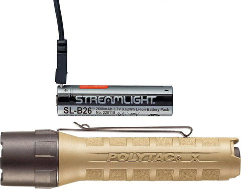 Streamlight 88615 PolyTac X USB 600-Lumen 11,485-Candela Professional Tactical LED Flashlight, Ten-TAP Programmable, Easy-Open Box, Coyote