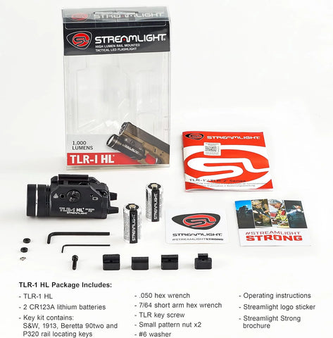 Streamlight 69260 TLR-1 HL 1000-Lumen 20000 Candela Rail-Mounted Tactical Weapon Light with Specific Compatibility Rail Locating Keys, Black