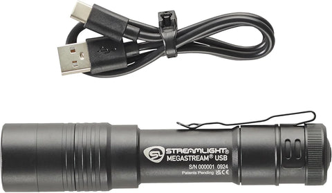 Streamlight 66210 MegaStream USB 1800-Lumen 26000-Candela Rechargeable EDC Flashlight Includes Rechargeable Battery, USB-C Cable, and Holster, Black
