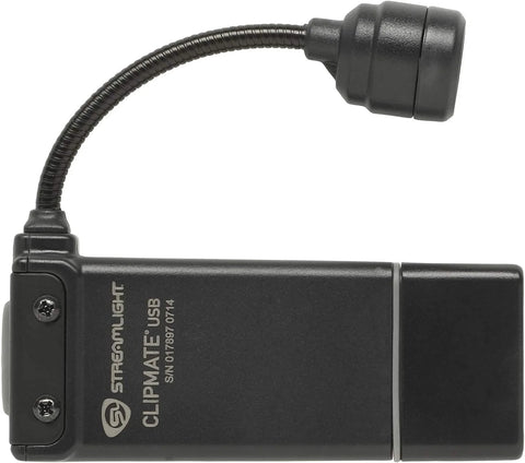 Streamlight 61126 ClipMate 70-Lumen 500-Candela Rechargeable Hands-Free Clip-On Light with White and Red LEDs and USB Wall Adapter, Black