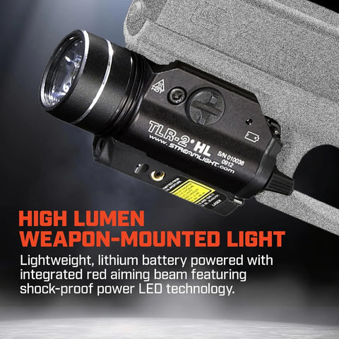 Streamlight 69261 TLR-2 HL 1,000-Lumen 20,000-Candela LED Weapon Light with Red Laser, CR123A Powered and Rail Clamp Mount, Black