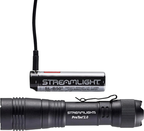 Streamlight 89000 ProTac 2.0 2000-Lumen 17300-Candela Rechargeable Tactical LED Flashlight with USB C Cable, and Holster, Box, Black
