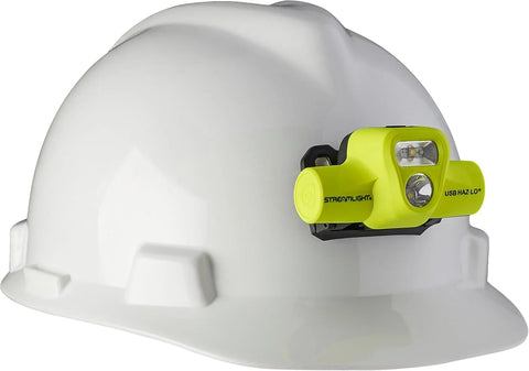 Streamlight 61460 USB HAZ-LO 250-Lumen Intrinsically Safe Headlamp with 120V AC Charging System, Elastic Head Strap, Rubber Hard Hat Strap, and 3M Dual Lock Fasteners, Yellow