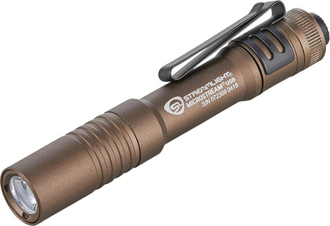 Streamlight 66609 MicroStream USB 250-Lumen 1150-Candela EDC Ultra-Compact LED Flashlight with Rechargeable Battery, Easy-Open Box, Coyote