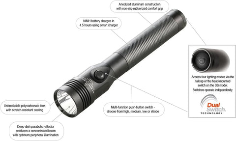Streamlight 75456 Stinger DS HL 800-Lumen 24000-Candela Rechargeable LED Flashlight with Dual Switches and 12-Volt DC Charger, Black