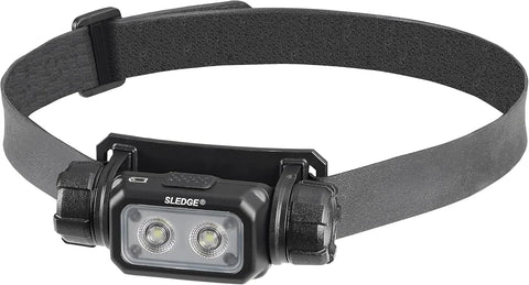 Streamlight 89019 Sledge 1000-Lumen Max 600-Lumen Standard 1800-Candela Rechargeable Low-Profile LED Headlamp with Elastic and Rubber Hard Hat Straps, Black