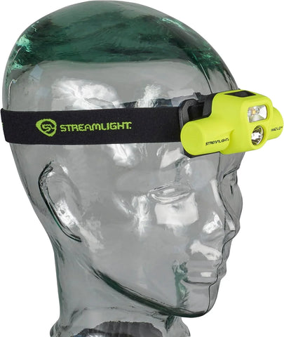 Streamlight 61460 USB HAZ-LO 250-Lumen Intrinsically Safe Headlamp with 120V AC Charging System, Elastic Head Strap, Rubber Hard Hat Strap, and 3M Dual Lock Fasteners, Yellow