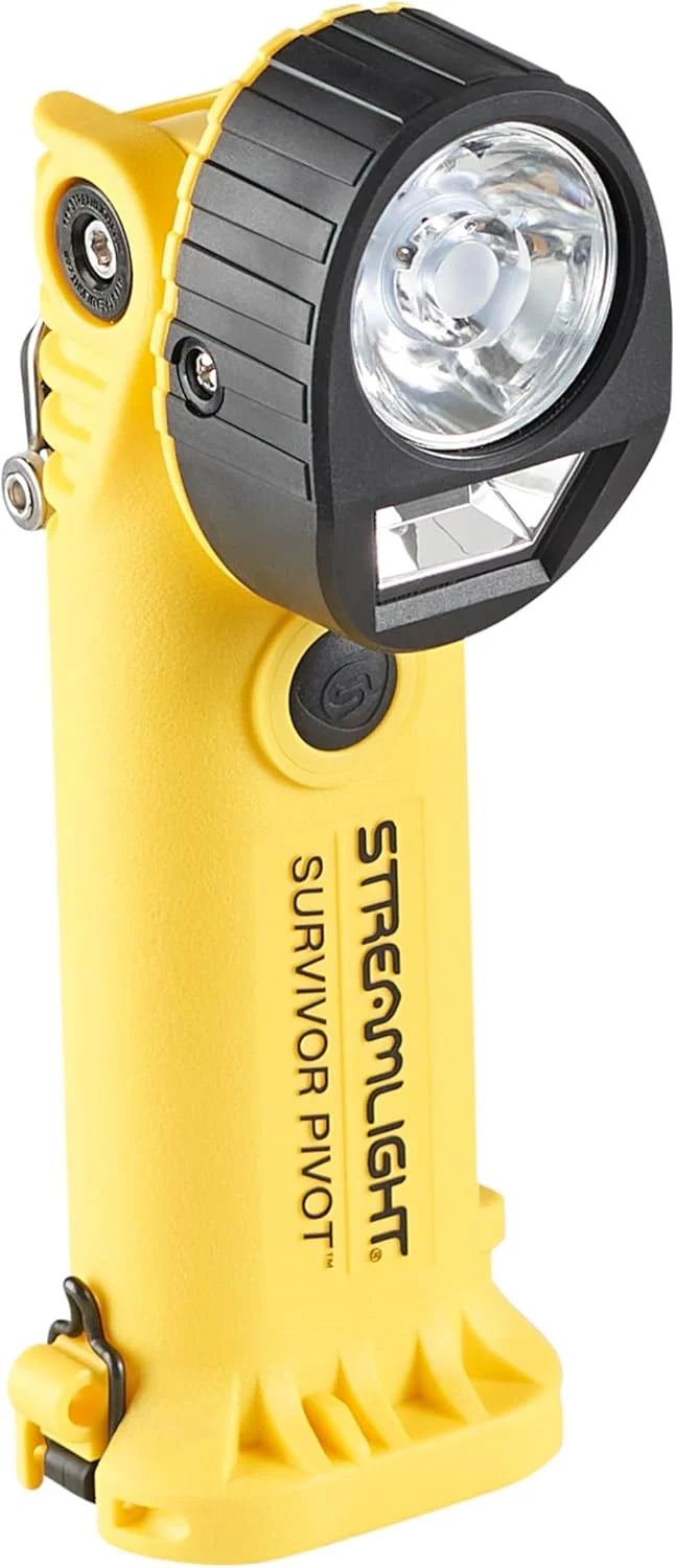 Streamlight 91812 Survivor Pivot 325-Lumen Right Angle Articulating Dual Beam Spot & Flood LED Flashlight with Charging Kit, Yellow