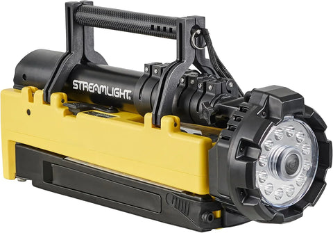 Streamlight 45670 Portable Scene Light 10,000-Lumen Portable and Collapsible Flood Light with Heavy-Duty Shoulder Strap, 120V AC Charger, 12V DC Cord and 6-Foot Extension Pole, Yellow
