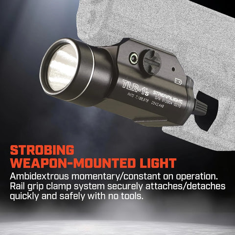 Streamlight 69210 TLR‑1s 300-Lumen 12,000-Candela Rail‑Mounted Weapon Flashlight with Strobe Function & Rail Locating Keys, Black