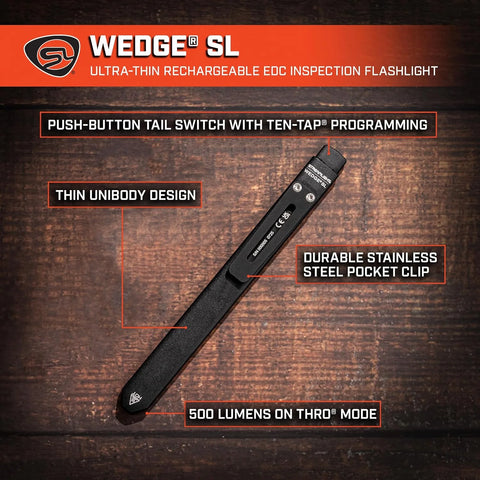 Streamlight 88840 Wedge SL 500-Lumen Max 100-Lumen Standard 1,600-Candela Ultra-Thin Rechargeable EDC Inspection LED Flashlight, Black
