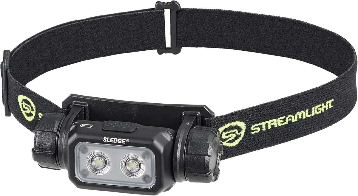 Streamlight 89019 Sledge 1000-Lumen Max 600-Lumen Standard 1800-Candela Rechargeable Low-Profile LED Headlamp with Elastic and Rubber Hard Hat Straps, Black