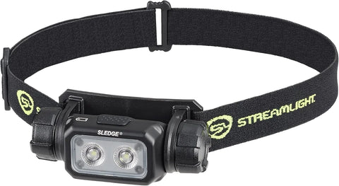 Streamlight 89019 Sledge 1000-Lumen Max 600-Lumen Standard 1800-Candela Rechargeable Low-Profile LED Headlamp with Elastic and Rubber Hard Hat Straps, Black