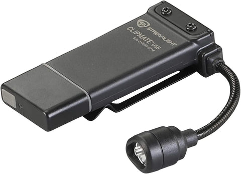 Streamlight 61126 ClipMate 70-Lumen 500-Candela Rechargeable Hands-Free Clip-On Light with White and Red LEDs and USB Wall Adapter, Black