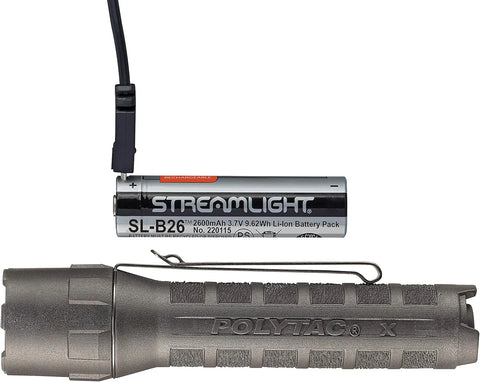 Streamlight 88610 PolyTac X USB 600-Lumen 11,485-Candela Professional Tactical LED Flashlight, Ten-TAP Programmable, Clear Retail Packaging, Black