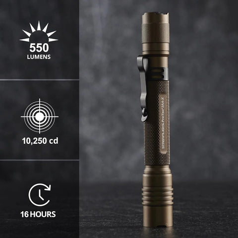 Streamlight 88072 ProTac 2AA-X 270-Lumen 5,000-Candela Personal Carry Tactical Flashlight, Rechargeable Capable, Coyote
