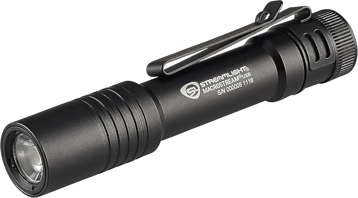 Streamlight 66320 MacroStream USB 500-Lumen 2000-Candela Rechargeable EDC Compact LED Flashlight with USB Cable, Black